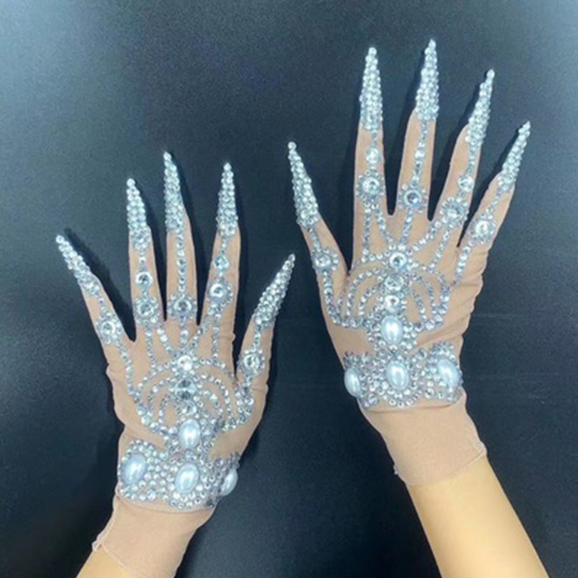Diamond Nail GlovesLuxury Rhinestone GlovesStage Performance | Etsy