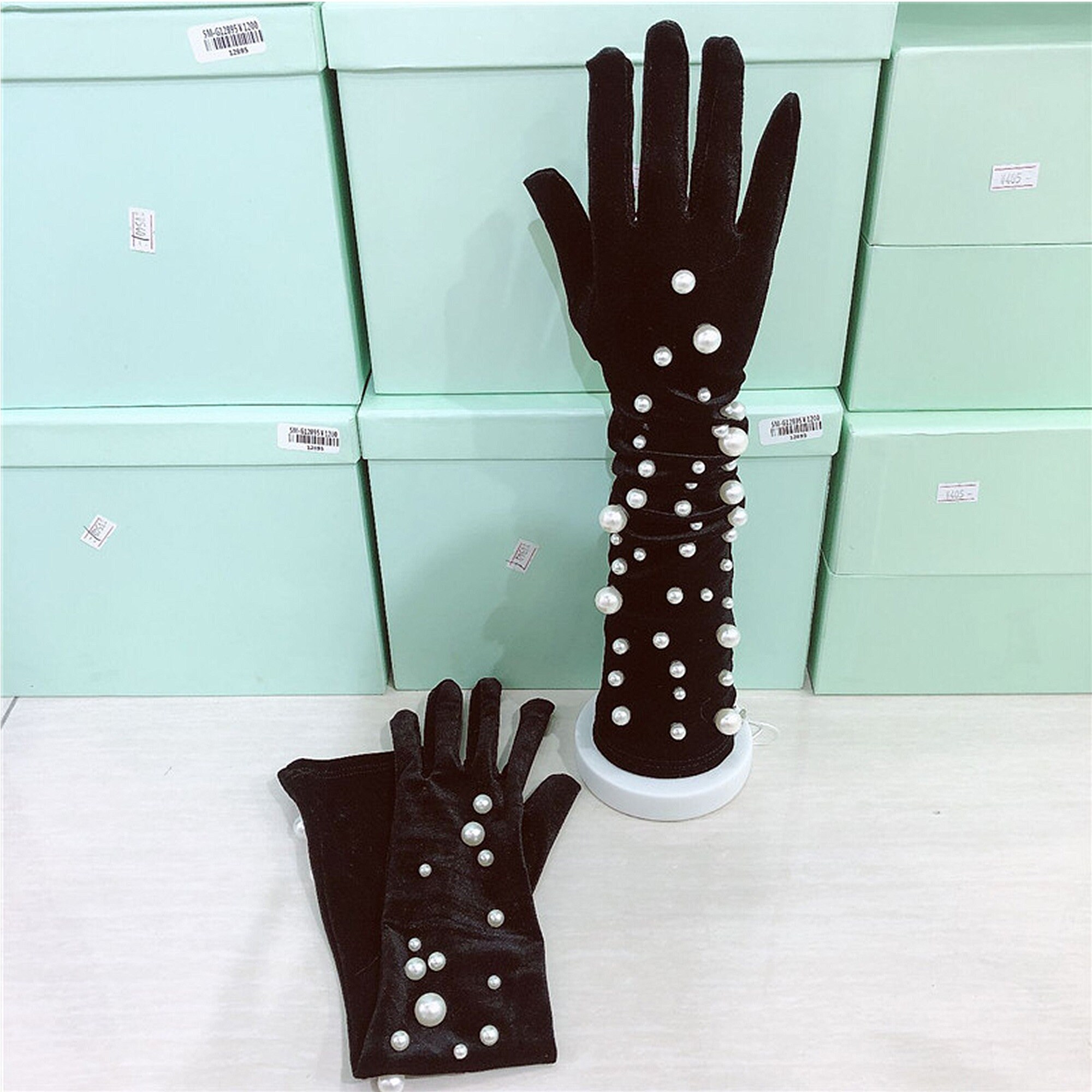 Black Pearl Gloves Long Velvet Gloves Bridal Gloves Wedding Etsy