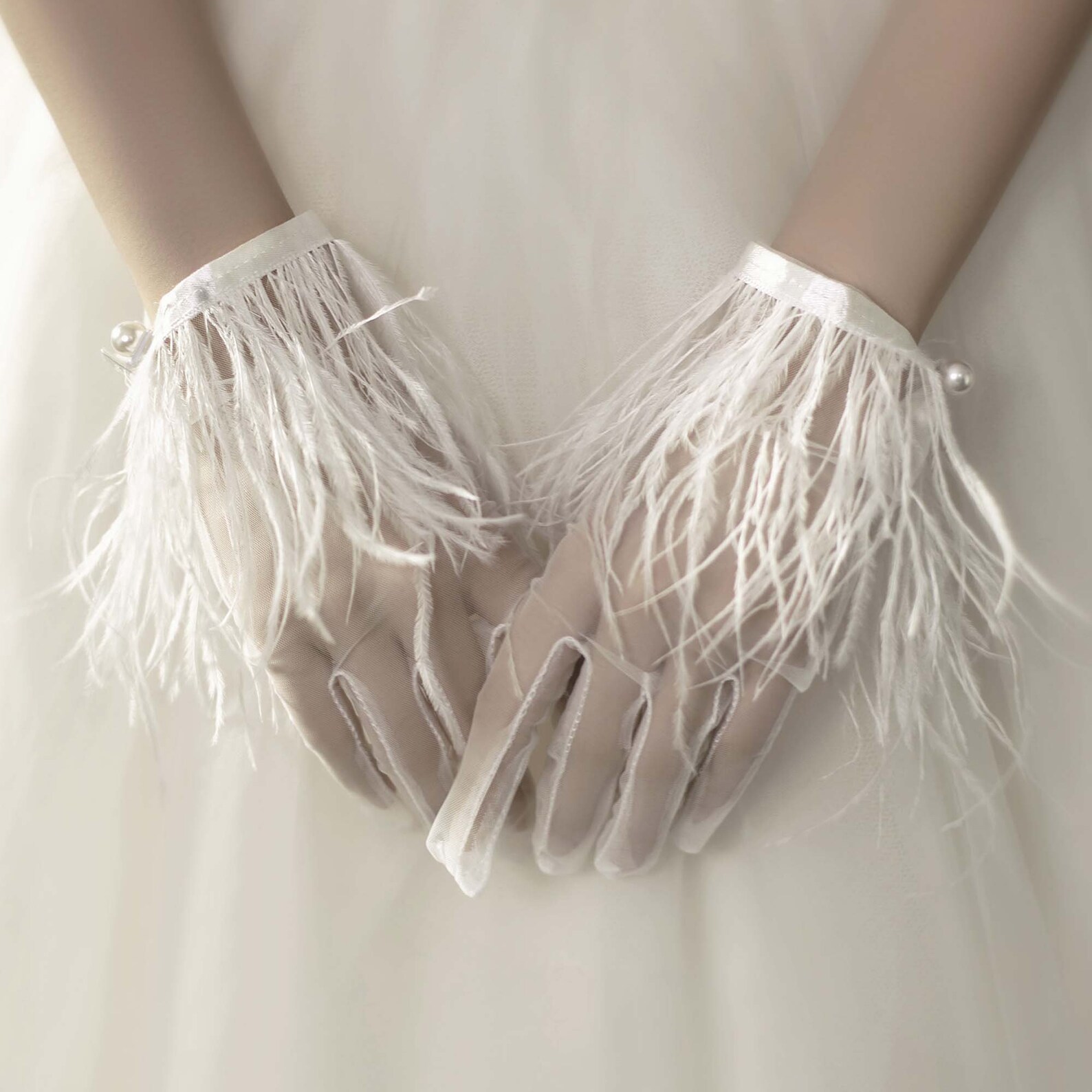Elegant Feather Bridal Gloves Short Fairy Wedding Gloves Etsy
