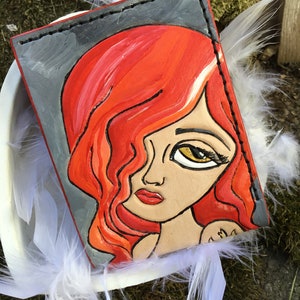 Carteira de couro genuíno, feita à mão com marca Red Hair