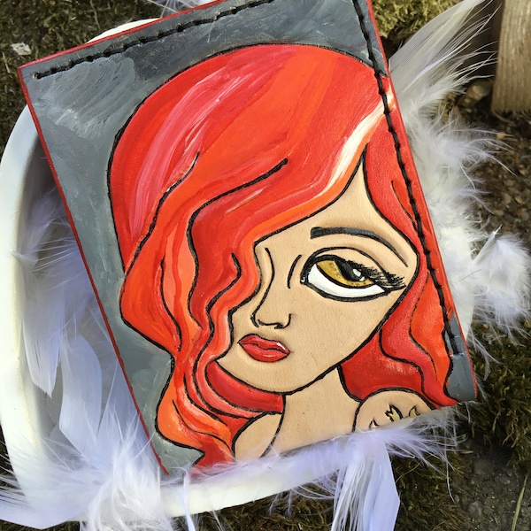 Brieftasche echt Leder, Handarbeit Punziert Red Hair