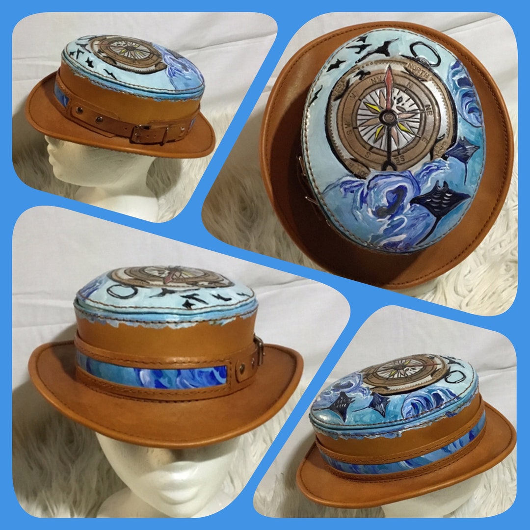 Compass Point Hat Leather Hat Unique Compass Sea - Etsy