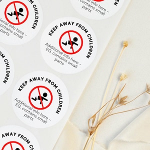 Stickers uit de buurt van kinderen houden: veiligheidswaarschuwingslabels voor productverpakkingen | Mat of glanzend, A4-vel, meerdere formaten