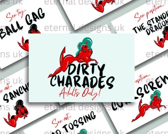 DIRTY Charades, Card Game, Drinking Game, Adult Party Games, Valentines Cards, Valentines Game, Couples Game, Paper Anniversary, 3x2" Cards