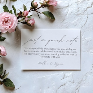 Tarjetas de boda "Sin niños", elegantes tarjetas de felicitación para bodas sin niños, tarjetas de mesa para bodas "Solo adultos", paquete de 30