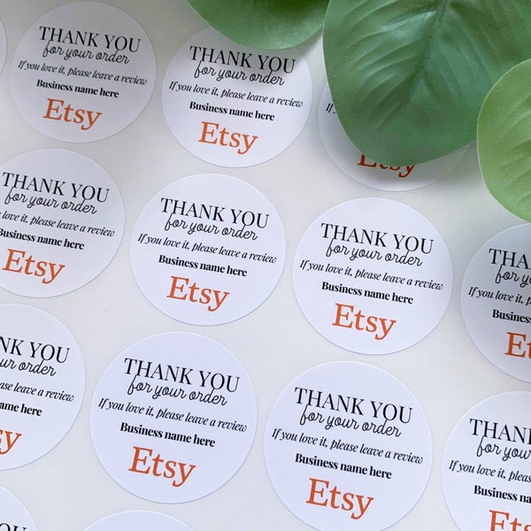 Circular 37mm Thank you stickers, 35 per A4 sheet, printed round matte logo / personalised labels, great for packaging & box sealing