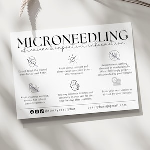 Scheda post-trattamento microneedling, Scheda di sicurezza e informazioni per saloni, estetisti e tecnici - Scheda stampata - A6 (confezione da 20)