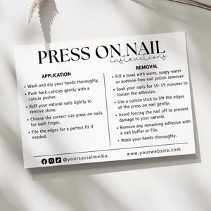 Press-On Nail Care Card A6 Pack of 20 – Printed Instructions for Nail Techs, Salons & Handmade Nail Packaging