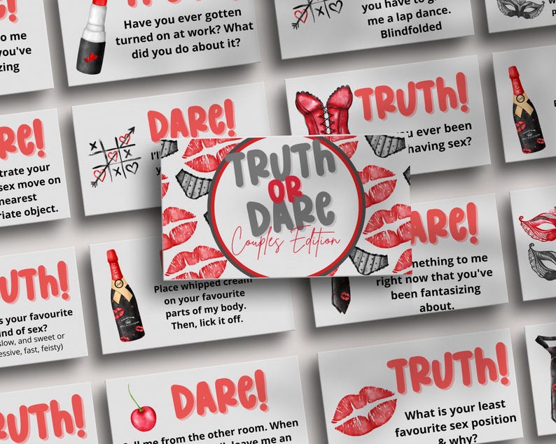 Couples Truth or Dare Cards – Adult Party Game, Fun Date Night, 3x2 Printed Pack zdjęcie 2