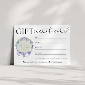 Gift  voucher / certificate fully custom & can be personalised with logo, social meida etc, printed thank you cards (20 pack)