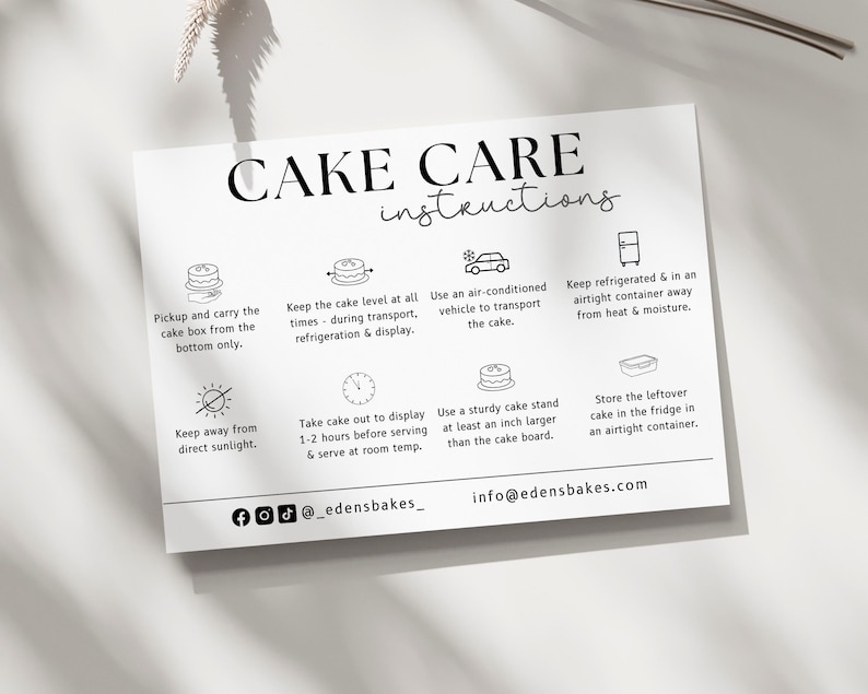 Cake Care Card – A6 Printed Safety & Warning Instructions – Pack of 20 - Single or Double sided image 6