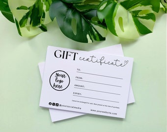 Gift  voucher / certificate fully custom & can be personalised with logo, social meida etc, printed thank you cards (20 pack)
