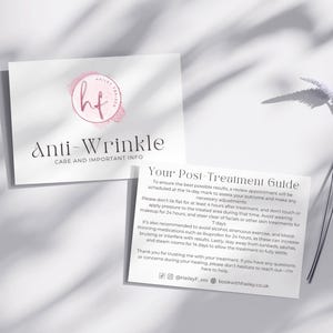 Lot de 20 cartes de soin anti-rides recto-verso A6 - Informations client imprimées pour les cliniques et salons d'esthétique