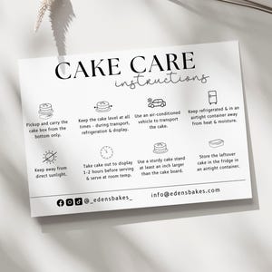Scheda di cura della torta, Scheda di sicurezza e informazioni per fornai e pasticceri - Scheda stampata - A6 (confezione da 20)