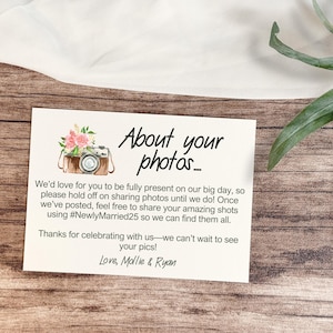 Tarjetas para compartir y etiquetas de boda: agregue hashtags personales o de pareja o detalles de la aplicación y contraseña - Compartir fotos + conservar recuerdos - Paquete de 30 - 3 x 2"