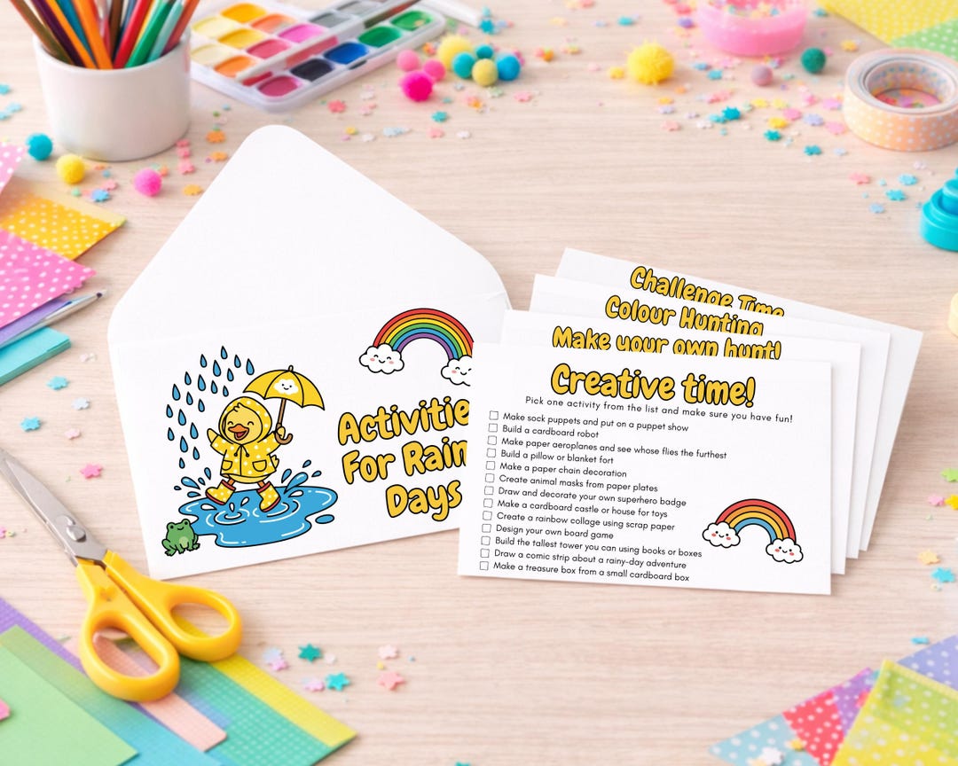 Kids Rainy Day Activity Cards | Indoor Scavenger Hunt Game | Boredom ...