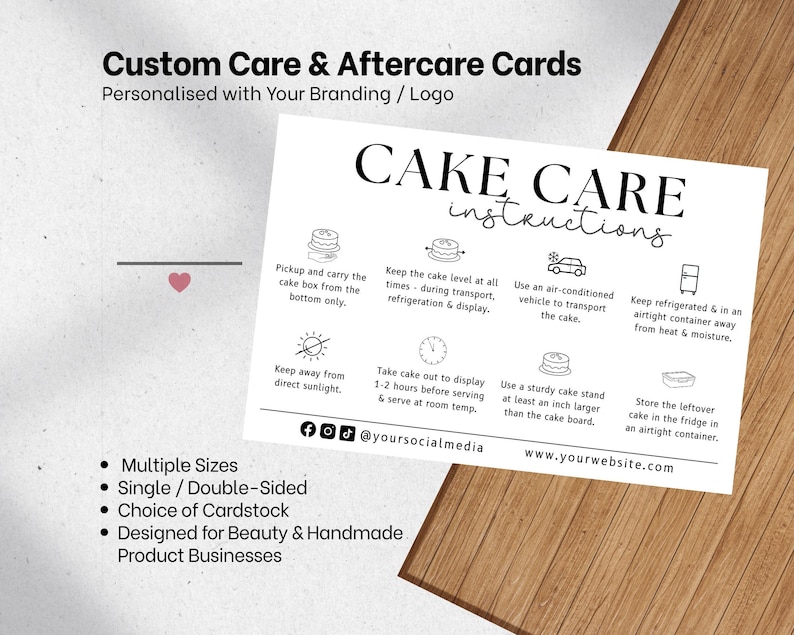 Cake Care Card – A6 Printed Safety & Warning Instructions – Pack of 20 - Single or Double sided image 7