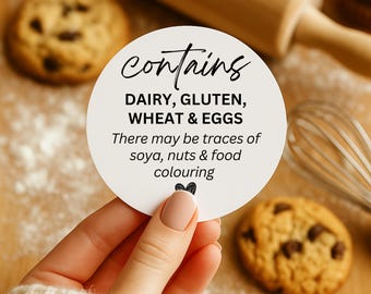 Ingredients, allergy or filling sticker, Circular labels for small business packaging & box sealing - Various sizes