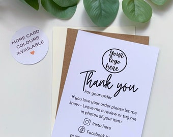 White / brown thank you cards custom & can be personalised with logo and social meida etc, printed business cards (20 pack) - Large A6 size