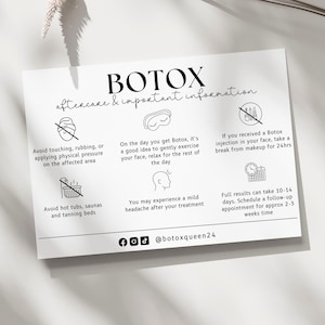 Scheda post-trattamento Botox, Scheda di sicurezza e informazioni per saloni, estetisti e tecnici - Scheda stampata - A6 (confezione da 20)