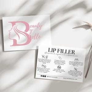 Scheda post-trattamento filler labbra, Scheda di sicurezza e informazioni per saloni, estetiste e tecnici - Scheda stampata - A6 (confezione da 20)