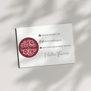 Business cards fully custom & can be personalised with logo, social meida etc, printed thank you cards (30 pack)