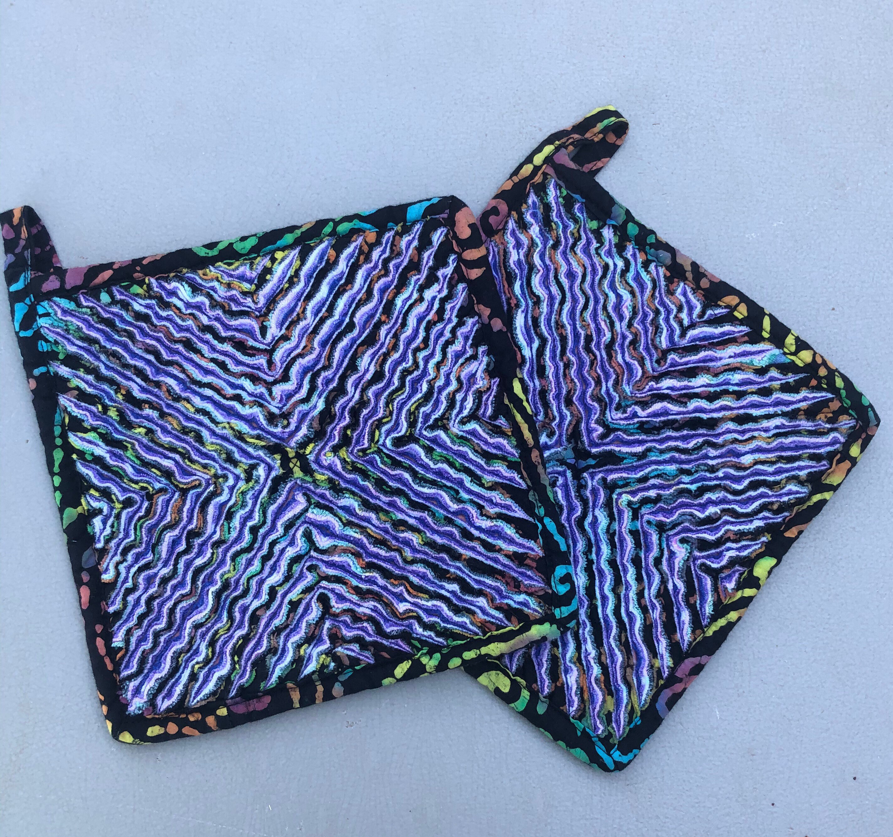 Black and Colorful Chenille Pot Holders Homemade Hot Pads Etsy