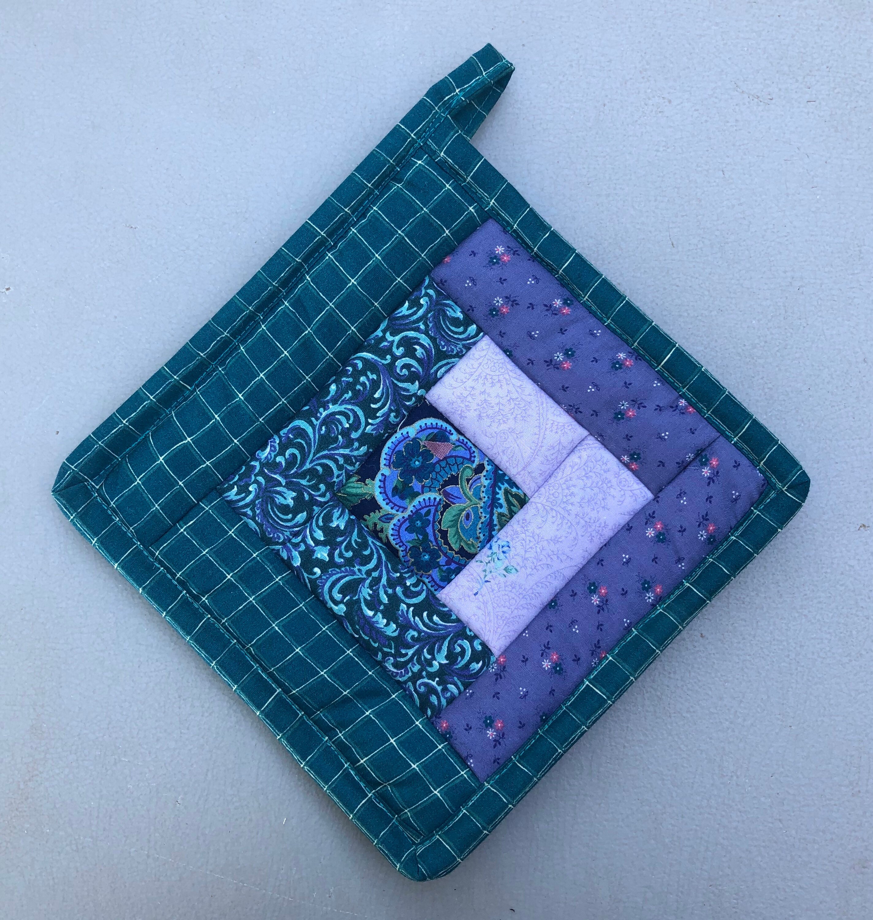 2 Purple and Teal Log Cabin Pattern Pot Holders Homemade Hot Etsy