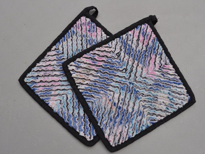 2 Chenille Pot Holders Homemade Hot Pads Pot Holders Etsy