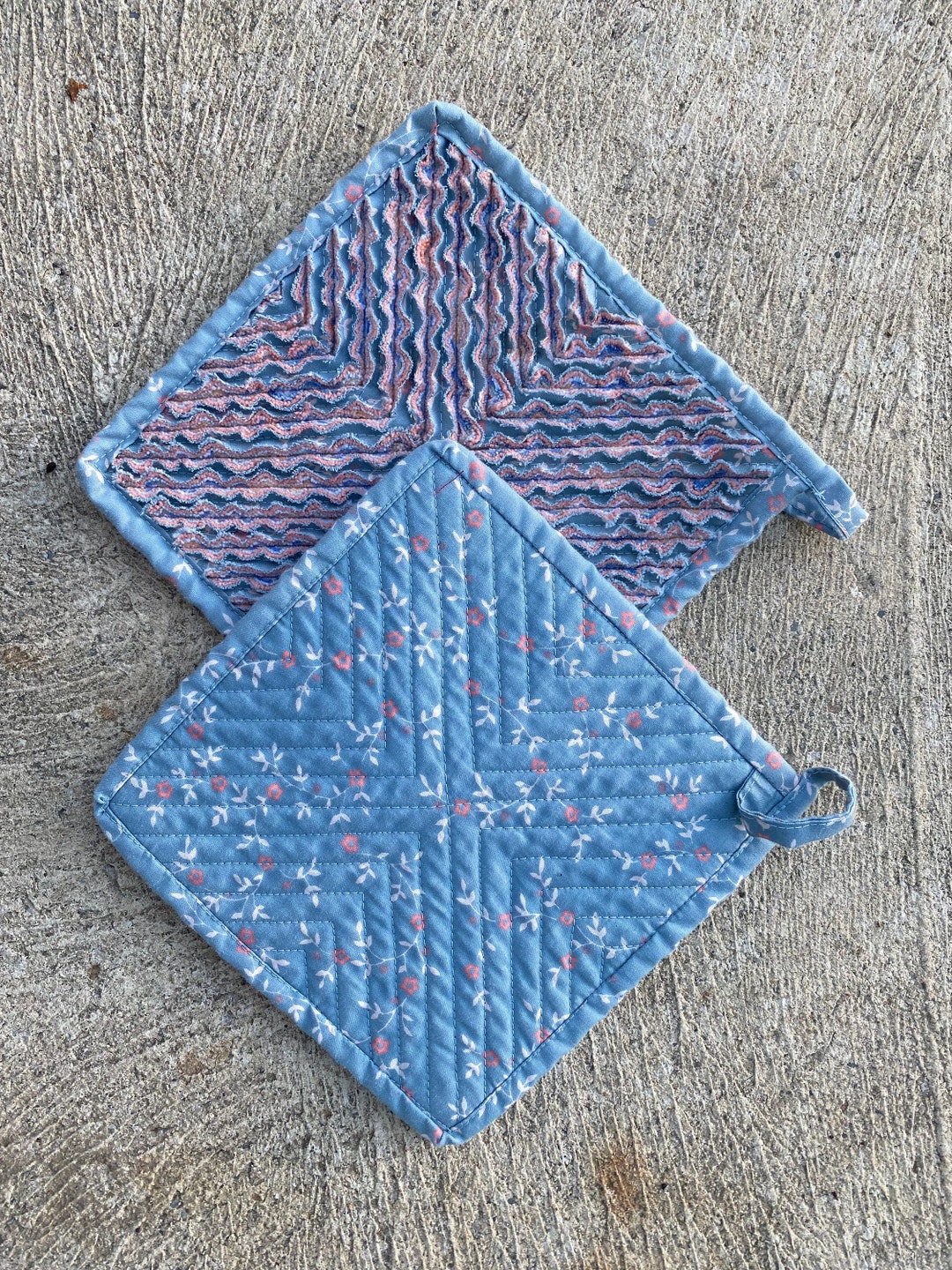 Chenille Hot Pads/pot Holders, Blue, Handcrafted, Home Sewn, Gift for