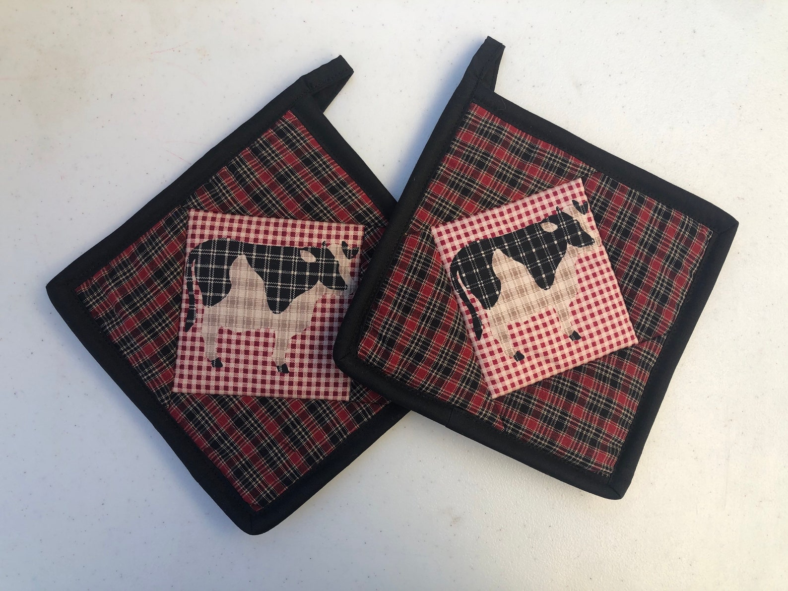 Pair of Cow Pot Holders Homemade Hot Pads Quilted Etsy