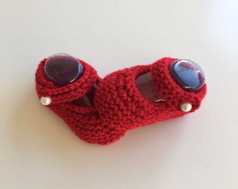 Hand Knitted red wool baby shoes-Christmas baby toddler ballet shoes-Mary Janes pram shoes-personalised baby clothes