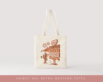 WILD WEST - Tote Bag, Western, Retro, Vintage, Canvas Tote Bag, Tote, Gifts For Women, Unique Gifts, Bridesmaid, Canvas Tote Bag, Retro Tote