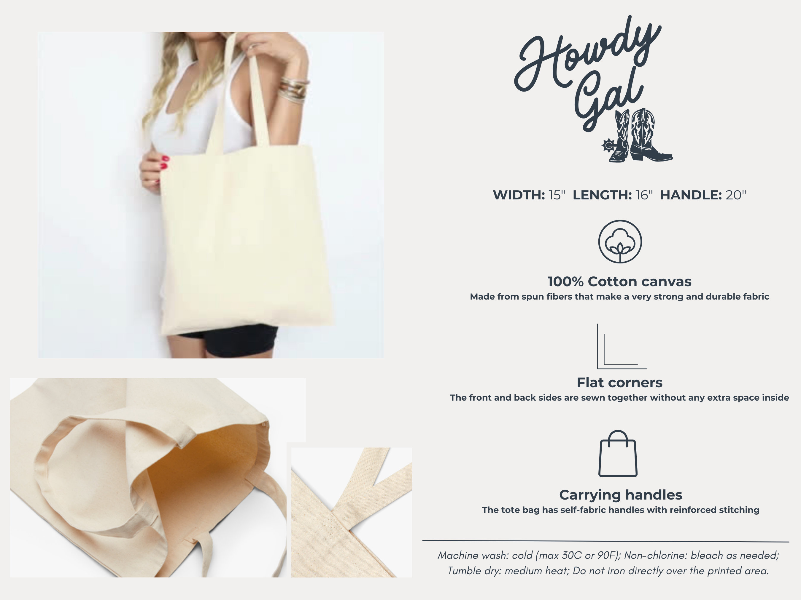 SUNFYCN Amarillo By Morning Tote Bag - Western Cowboy Canvas Grocery Bag, Reusable, X-Large (16.5x13.8 In), Beige - View #8
