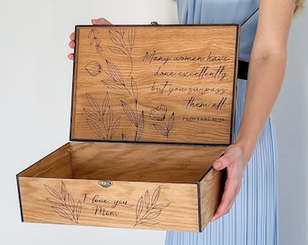 Regalo personalizado para el Día de la Madre para la futura mamá, madre, abuela, hija, hijo, esposo, caja de recuerdo de madera personalizada.