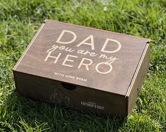 Christmas gift from Son, Step Son, Daughter, Wife - Personalized wooden box. Gift for Dad, Father, Daddy, Step dad. Best dad hero sign