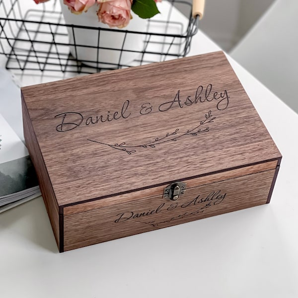 Wedding, Engagement gift for couples - Personalized, Wooden, Memory, Keepsake box, Card box for wedding, Custom wedding party gifts