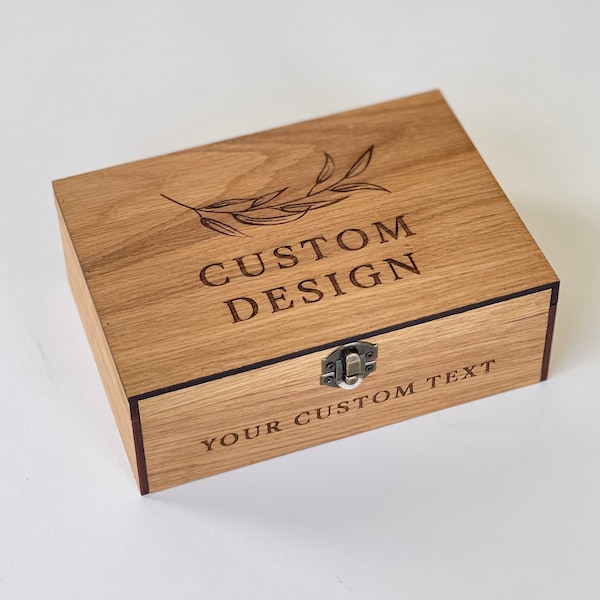 Custom Memory Wooden Laser engraved Box, Christmas gift Personalized Custom Photo Keepsake Small Large with hinged lid, Walnut Ash Oak Tree
