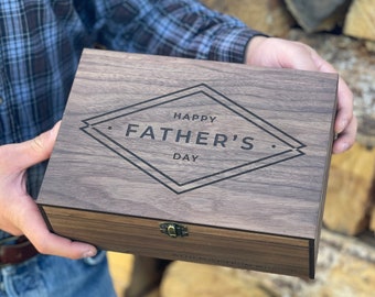 Wooden, Memory, Keepsake Box - Personalized Fathers day Gift for Dad, Father, Him, Boyfriend, New dad, Step dad from Daughter, Son, Wife