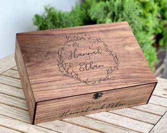 Personalized Wooden, Memory, Keepsake Storage Gift box - Valentines gifts for Boyfriend. Large Wedding Photo Keepsake Memorial box engraved