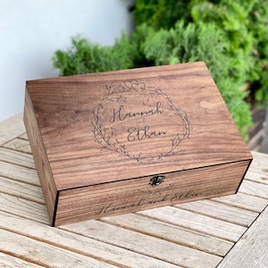 Personalized Wooden, Memory, Keepsake Storage Gift box - Valentines gifts for Boyfriend. Large Wedding Photo Keepsake Memorial box engraved