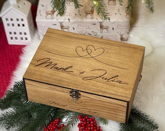 Personalized Memory Wooden Keepsake Stash Lock Box Christmas gift for Him, Her, Gift for Boyfriend, Girlfriend, Friend, Couples, Anniversary
