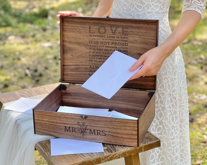 Wedding, Engagement gift for couples - Wedding Card Box, Custom Wooden, Memory, Keepsake box Personalized Couple Wood Letter Box for Him Her