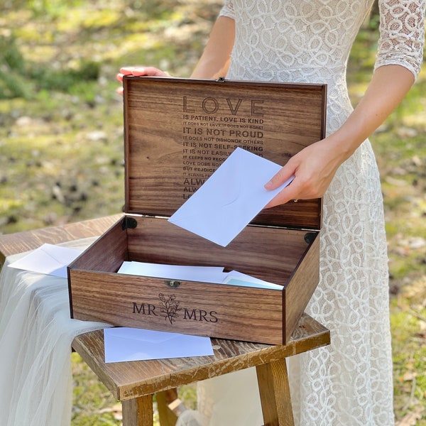 Mariage, cadeau de fiançailles pour les couples - Boîte pour cartes de mariage, en bois personnalisée, boîte à souvenirs, boîte à souvenirs Boîte aux lettres personnalisée en bois pour couple pour lui et elle