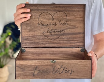 Personalized Memory, Wooden, Keepsake Box - Original Valentine Date night gift for Him, Her, Boyfriend, Girlfriend, Couples, Women, Men Wife