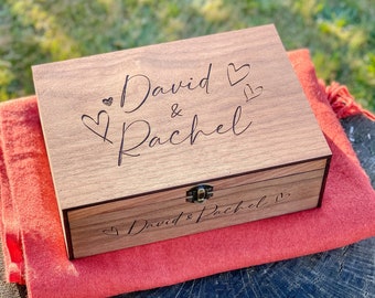 Personalized Memory Wooden Keepsake Stash Box - Wedding, Engagement gift for Him, Her, Gift for Boyfriend, Girlfriend, Couples, Women, Men