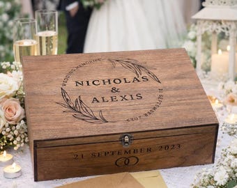 Caja de madera personalizada para guardar recuerdos: caja para tarjetas de boda para él, ella, novio, novia, pareja, compromiso, Navidad, San Valentín.
