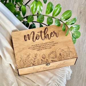 Regalo per la festa della mamma per mamma, madre, nonna da parte di figlia, figlio e marito, scatola ricordo personalizzata in legno con incisione del nome del bambino