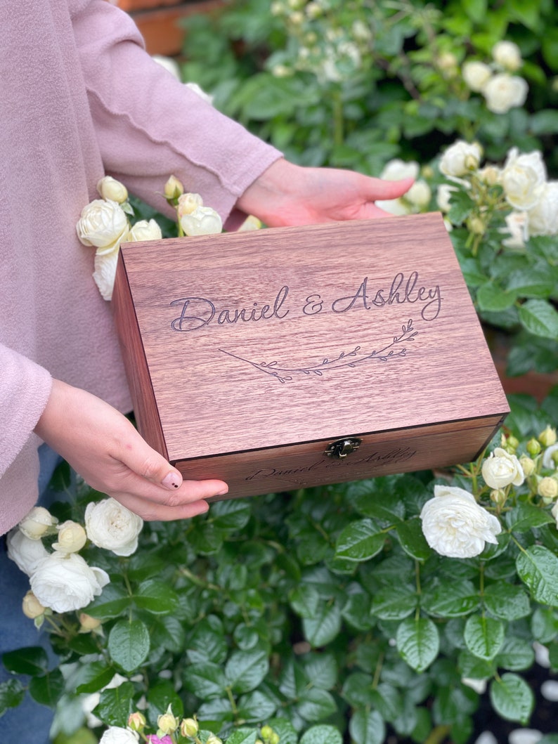 Wedding, Engagement gift for couples Personalized, Wooden, Memory, Keepsake box, Card box for wedding, Custom wedding party gifts image 5