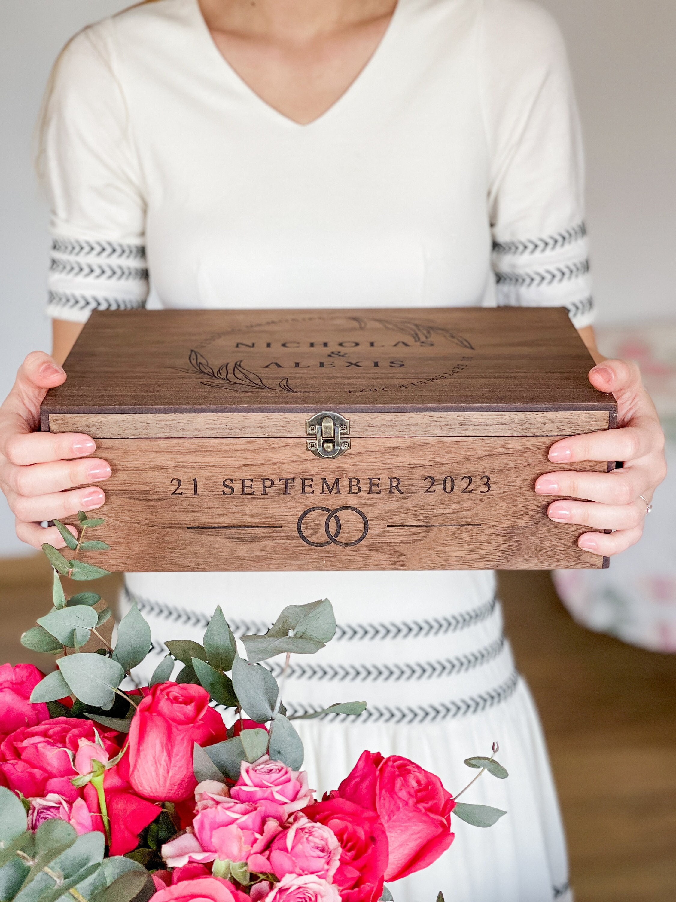 Custom Personalized Wooden Memory Keepsake box - Valentine Gift Box for Him, Her, Boyfriend, Girlfriend, Couple, Engagement Wedding Card box